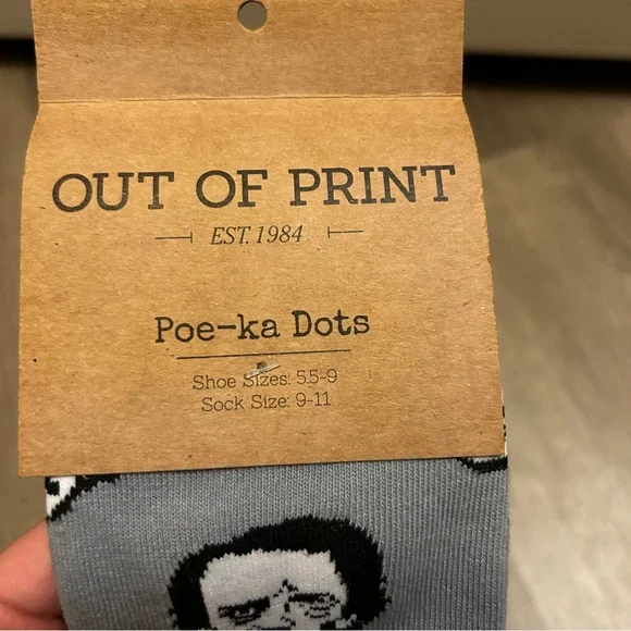 NWT Out of Print Gray Poe-ka Dots Edger Allen Poe Unisex Socks - Picture 2 of 3